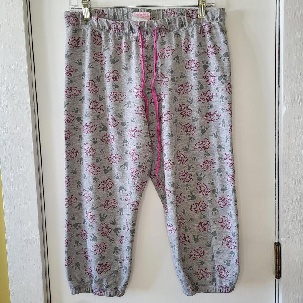 Pink Panther character print grey pink drawstring elastic cuff pj bottom Women L